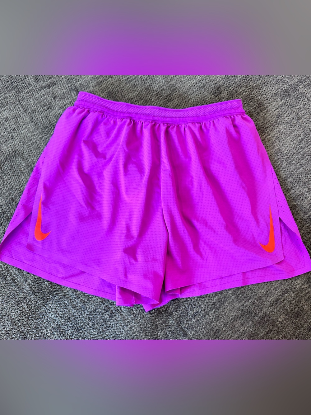 Nike Aeroswift Racing Women’s Bright Pink Athletic Shorts with Orange Swoosh